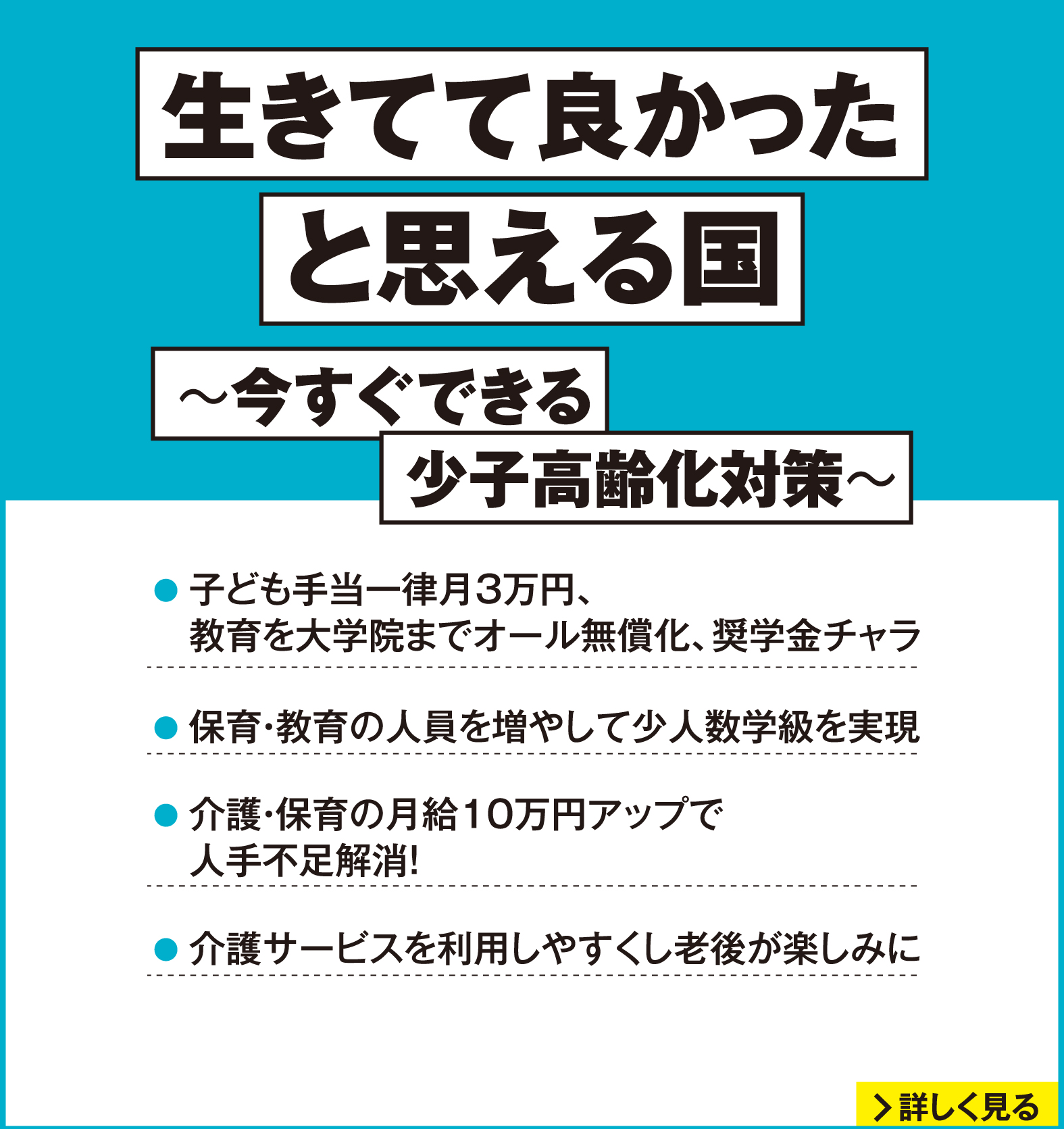 れいわ新選組 2026年衆議院選挙 マニフェスト8：生きてて良かったと思える国 今すぐできる少子高齢化対策